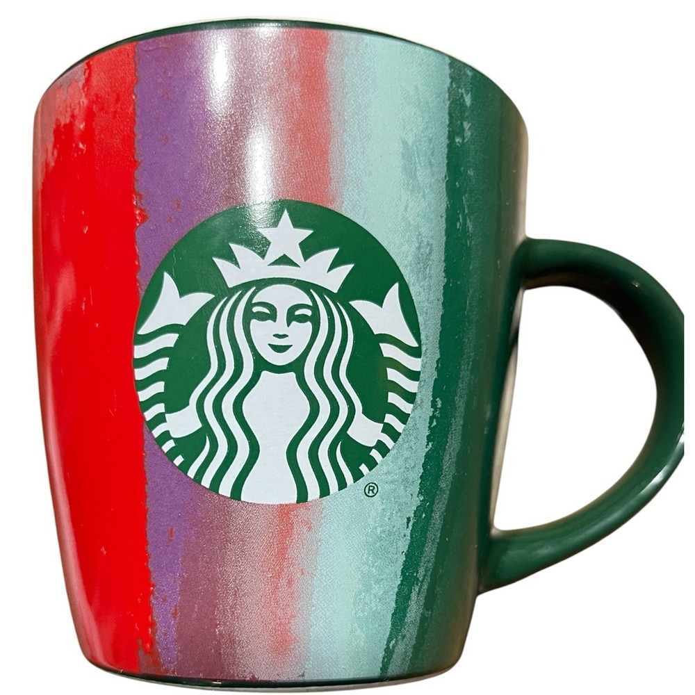 Starbucks 2020 Holiday Mug Red Green Stripes 12 oz Ceramic Coffee Cup